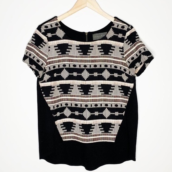 Euc Anthropologie Sunday In Brooklyn Ellery Geo Aztec Short Sleeve Blouse Size S - Picture 3 of 8